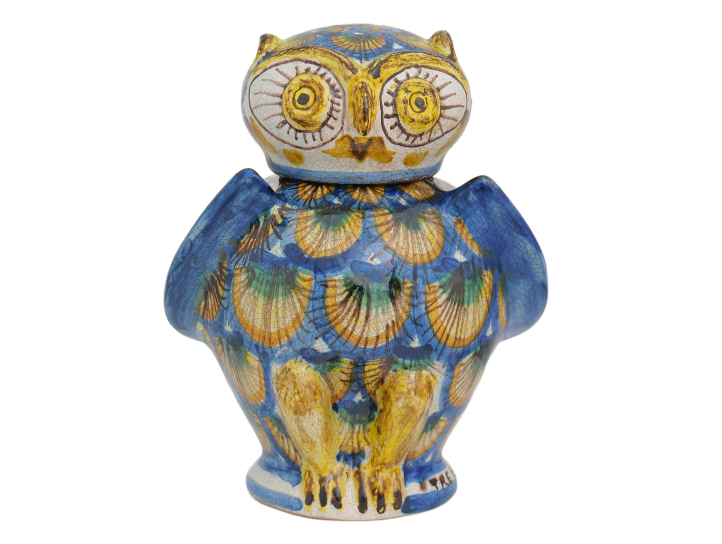 Owl H18 blue peacock feather decoration