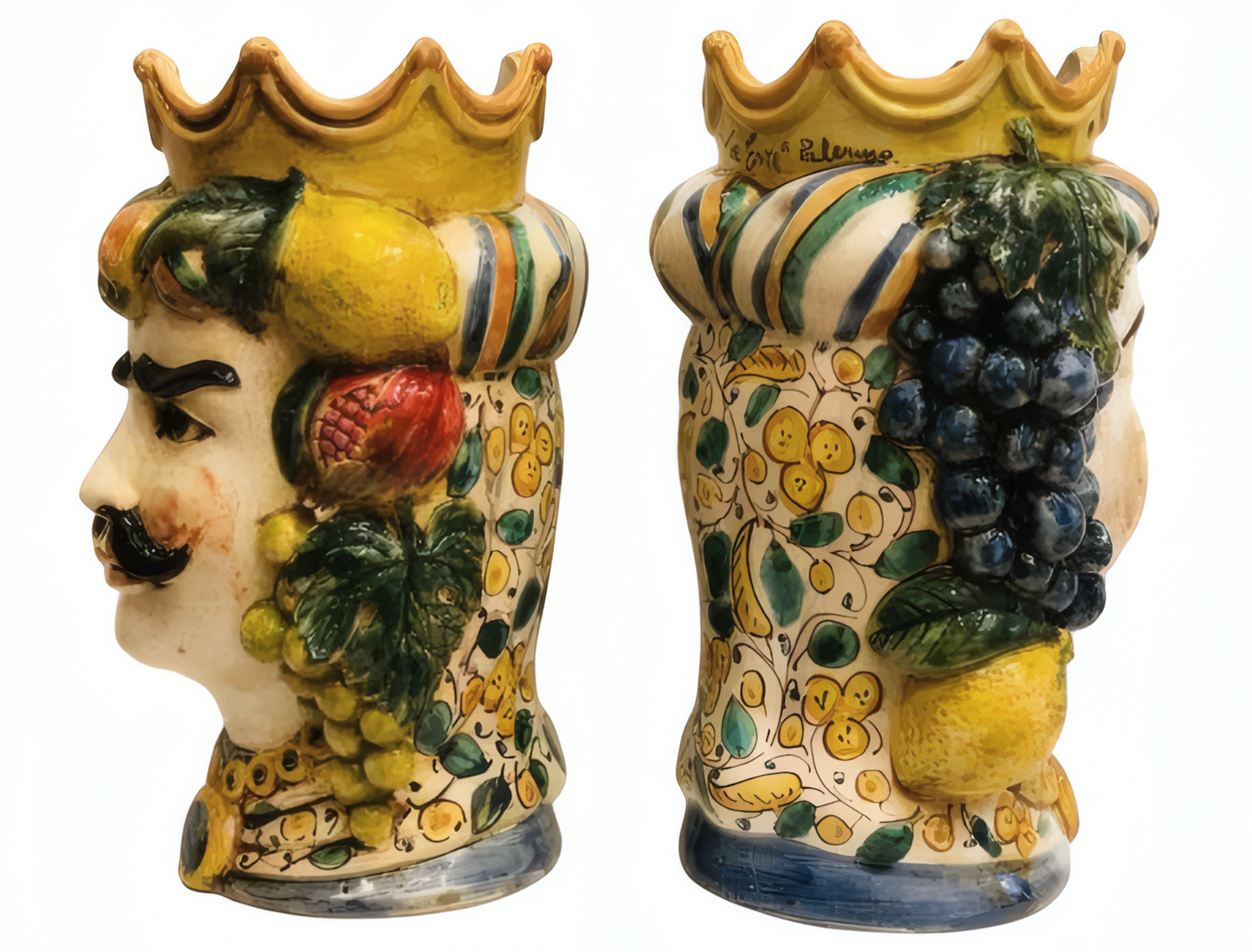 Coppia Teste di Moro con frutta H 36 cm