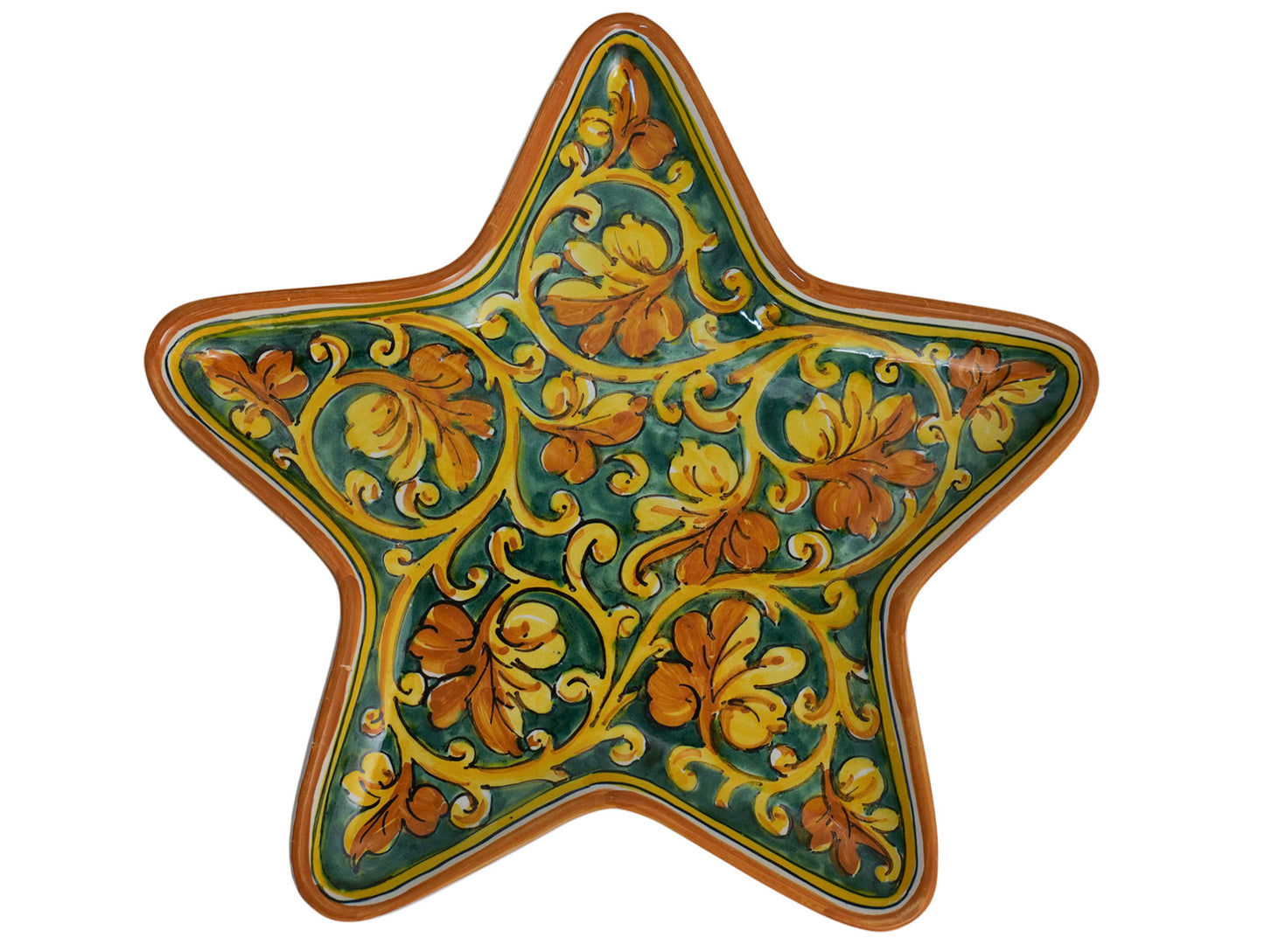 Vassoio Stella decoro foglia di vite a spirale su fonfo verde