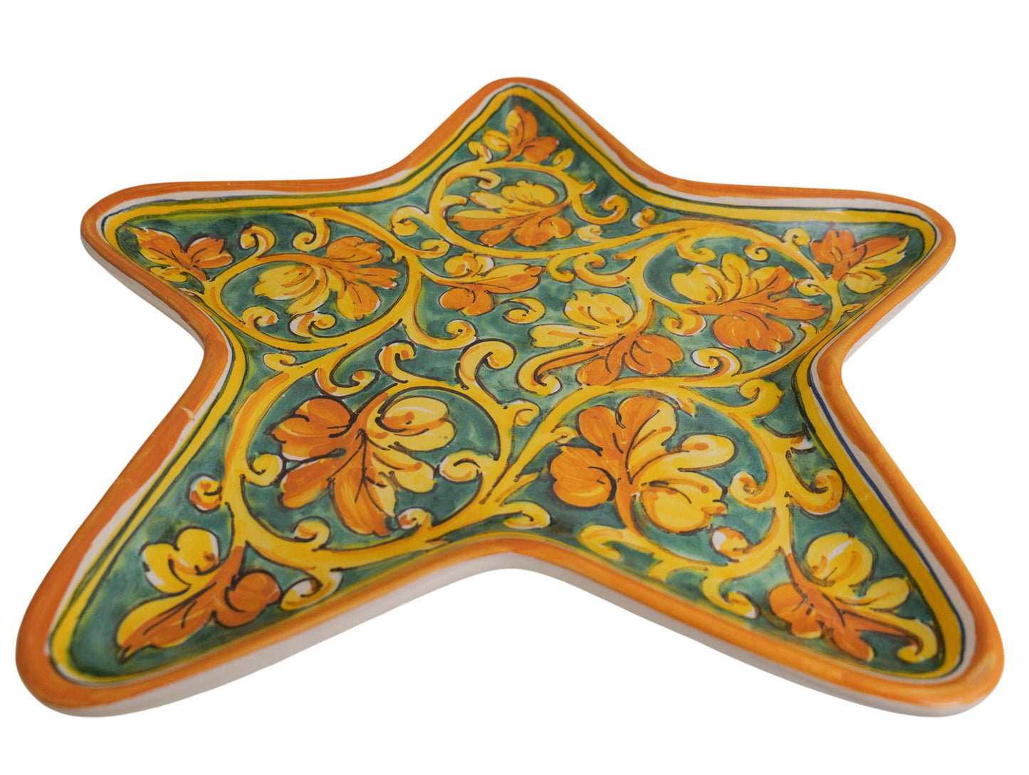 Vassoio Stella decoro foglia di vite a spirale su fonfo verde