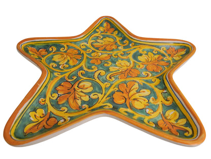 Vassoio Stella decoro foglia di vite a spirale su fonfo verde