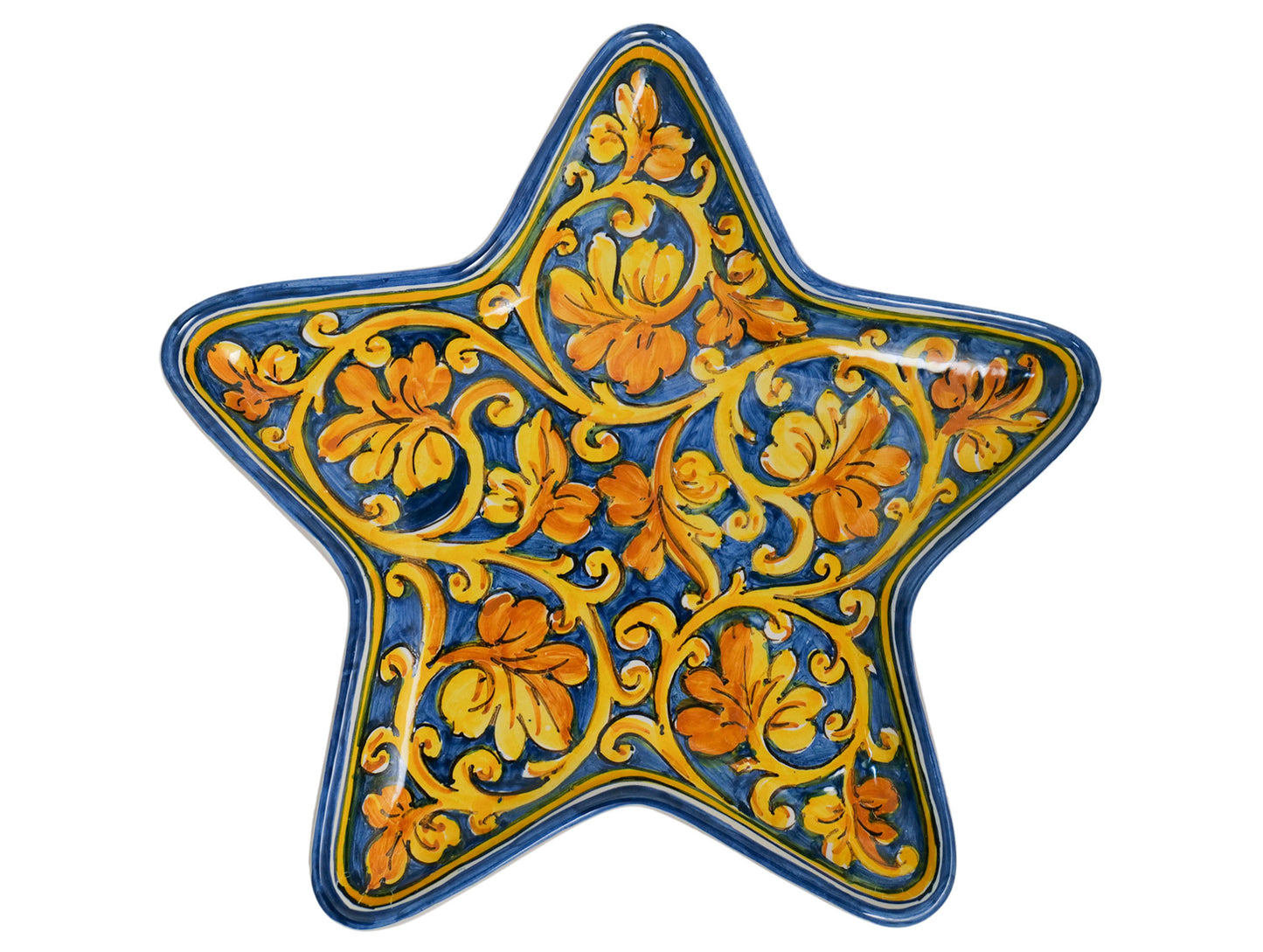 Vassoio Stella decoro foglia di vite a spirale su fonfo Blu