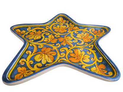 Vassoio Stella decoro foglia di vite a spirale su fonfo Blu