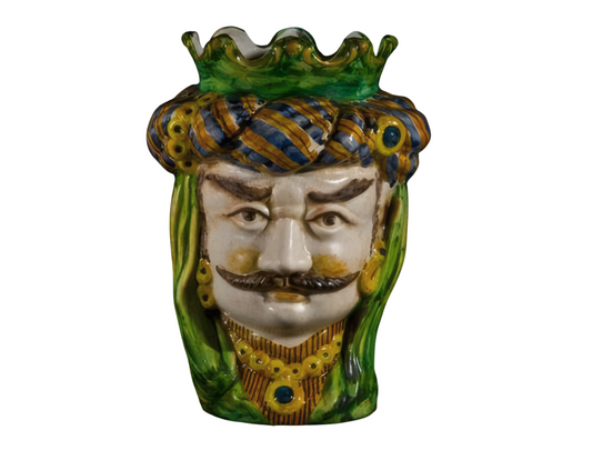 Head of a Turkish Man Large Polychrome H 34 cm