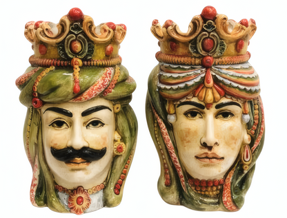Pair of polychrome Moorish heads H 29 cm