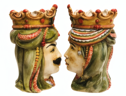 Pair of polychrome Moorish heads H 29 cm