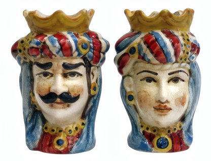 Pair of polychrome Moor's heads H 14 cm