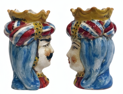 Pair of polychrome Moor's heads H 14 cm