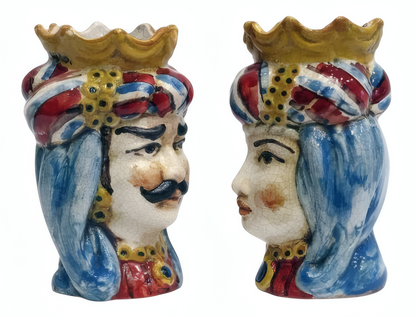 Pair of polychrome Moor's heads H 14 cm
